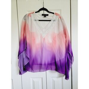 Colleen Lopez Poncho Lined V-Neck ‎ Oversized Top Pastel Gradient
